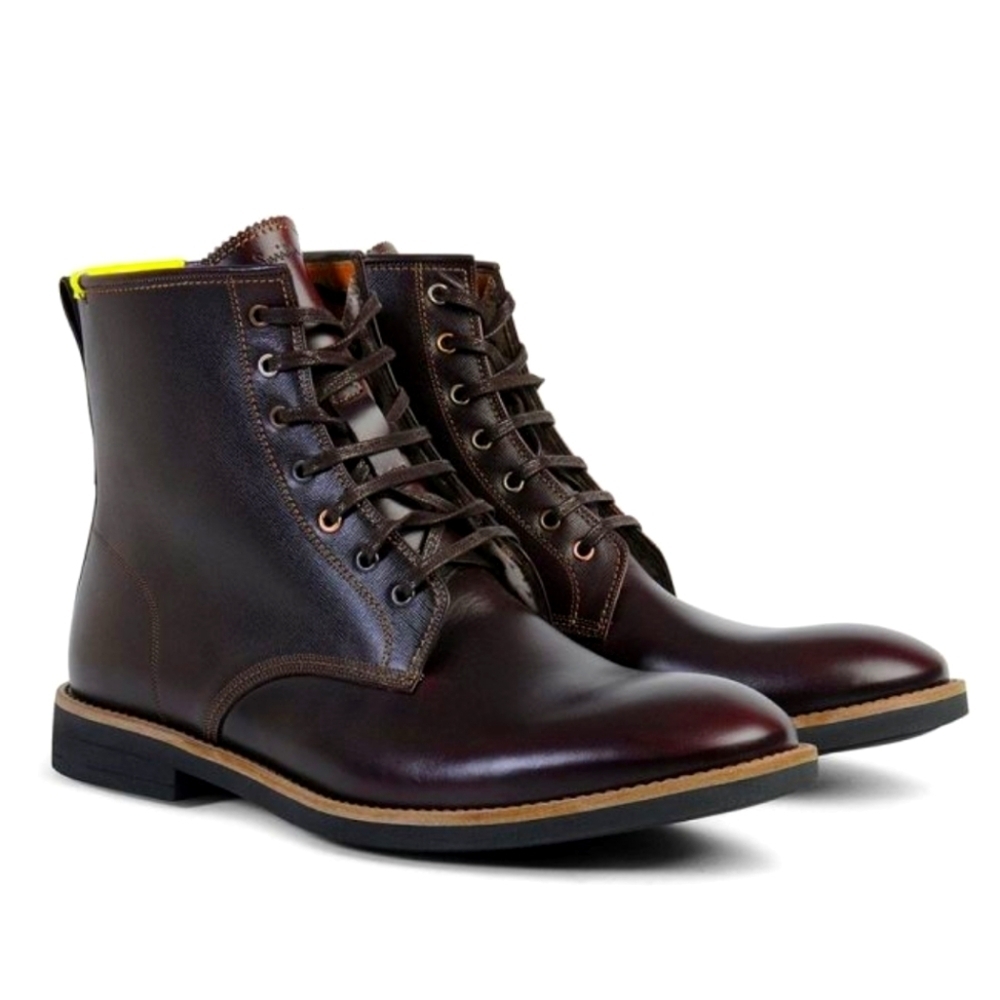 Paul Smith Haiti Contrast Leather Laced Boots in Burgundy EU 41